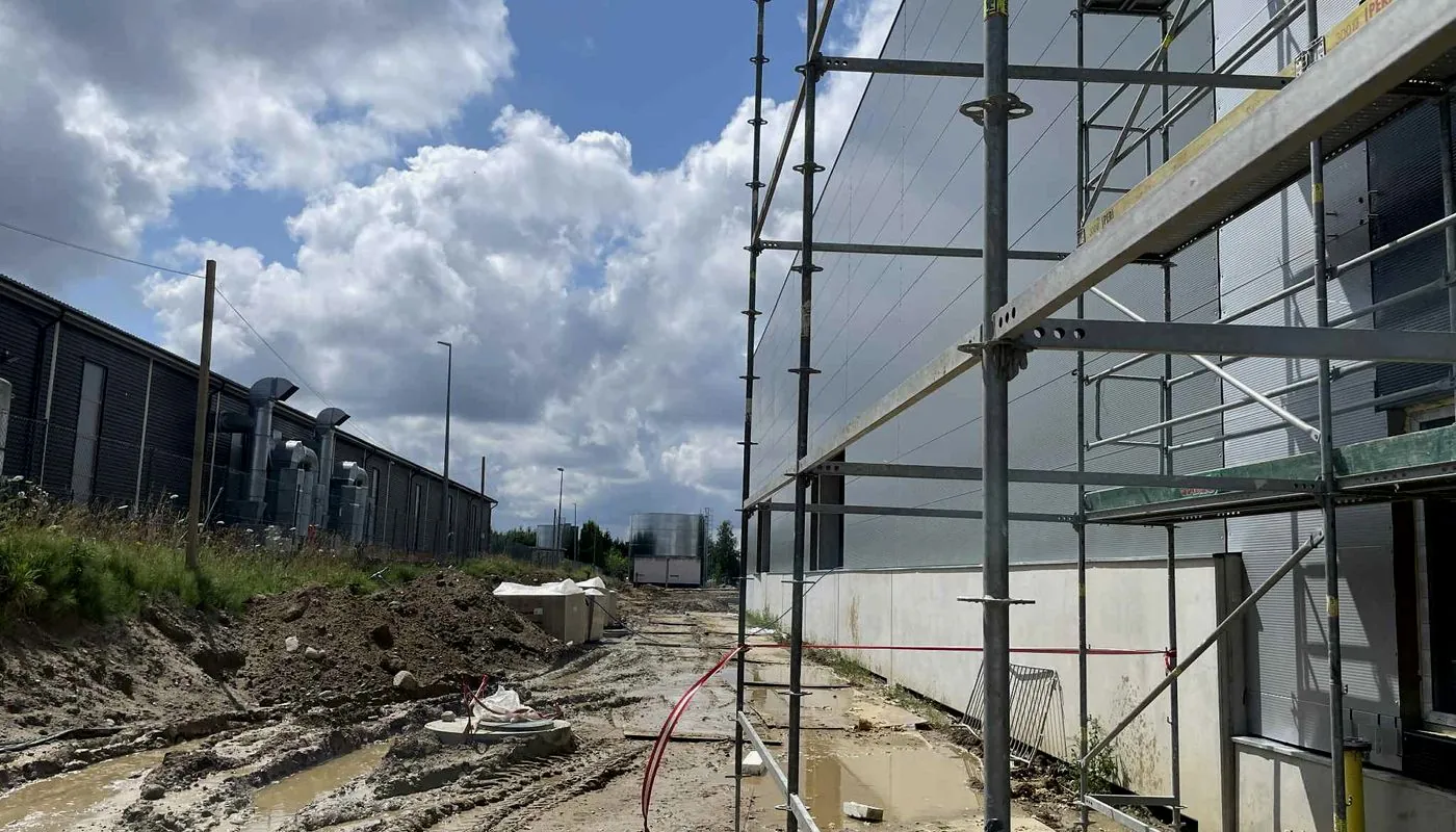 Scaffolding on the facade of an industrial hall